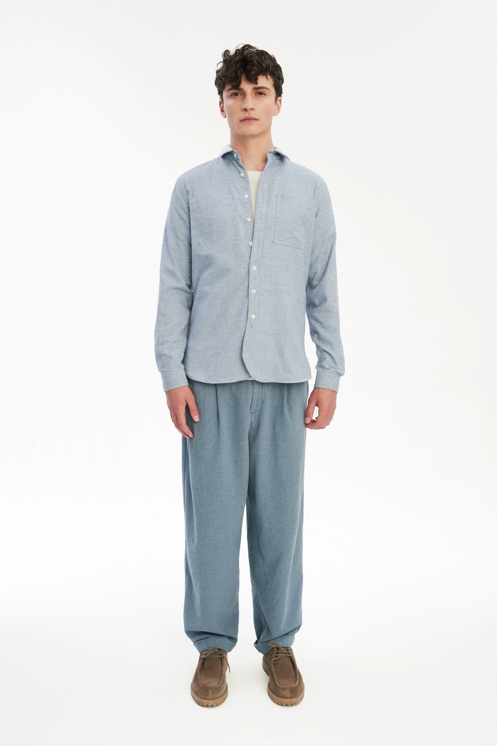 Farmer Shirt in a Fine Portuguese Brushed Blue Flannel