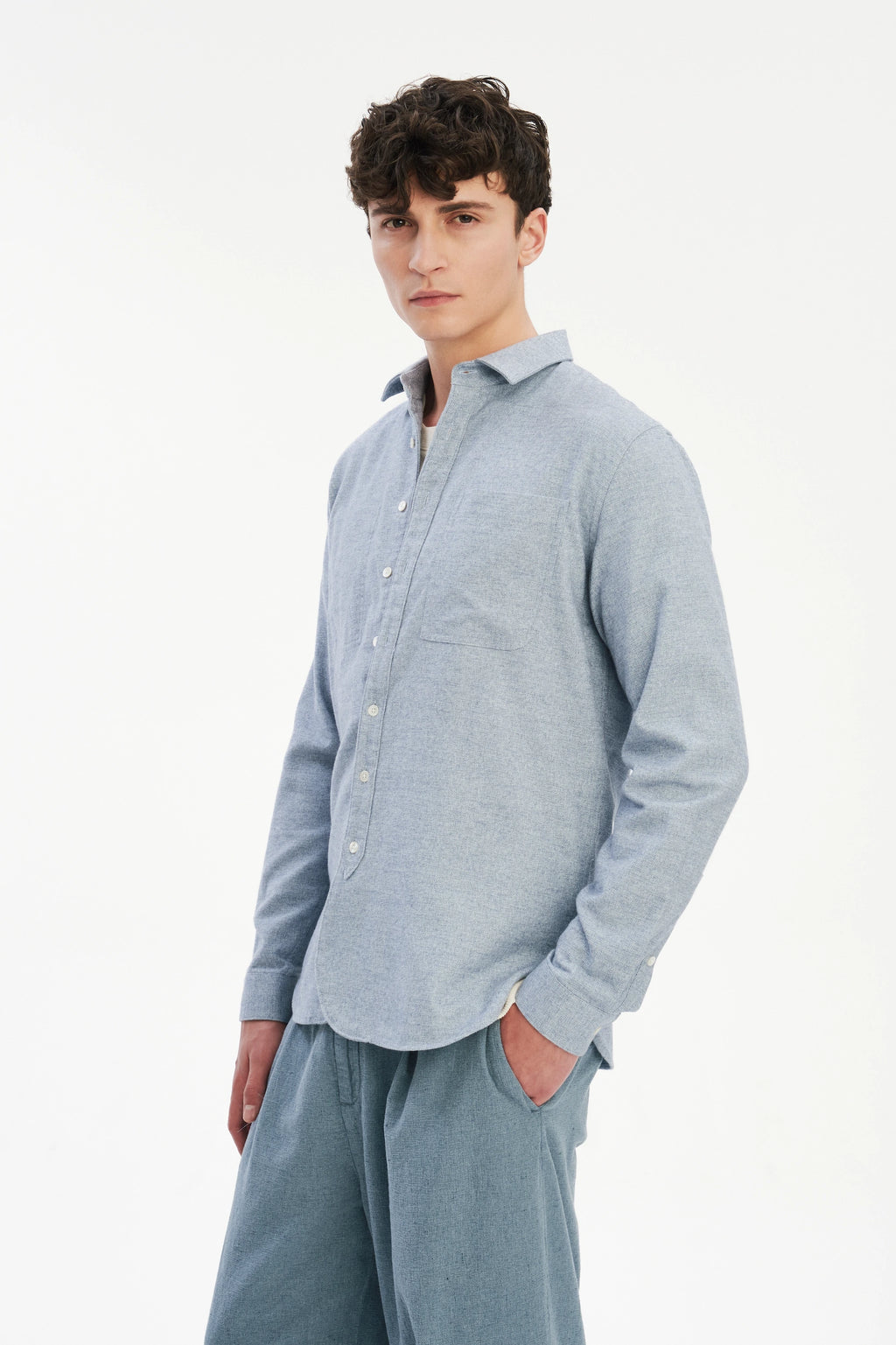 Farmer Shirt in a Fine Portuguese Brushed Blue Flannel