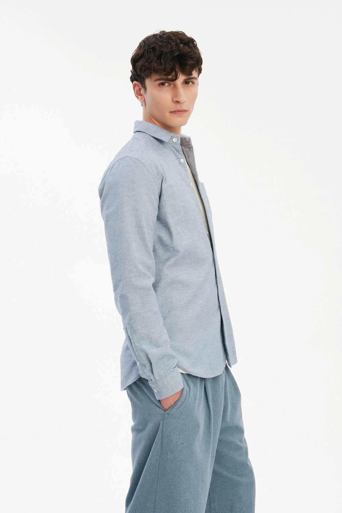 Farmer Shirt in a Fine Portuguese Brushed Blue Flannel