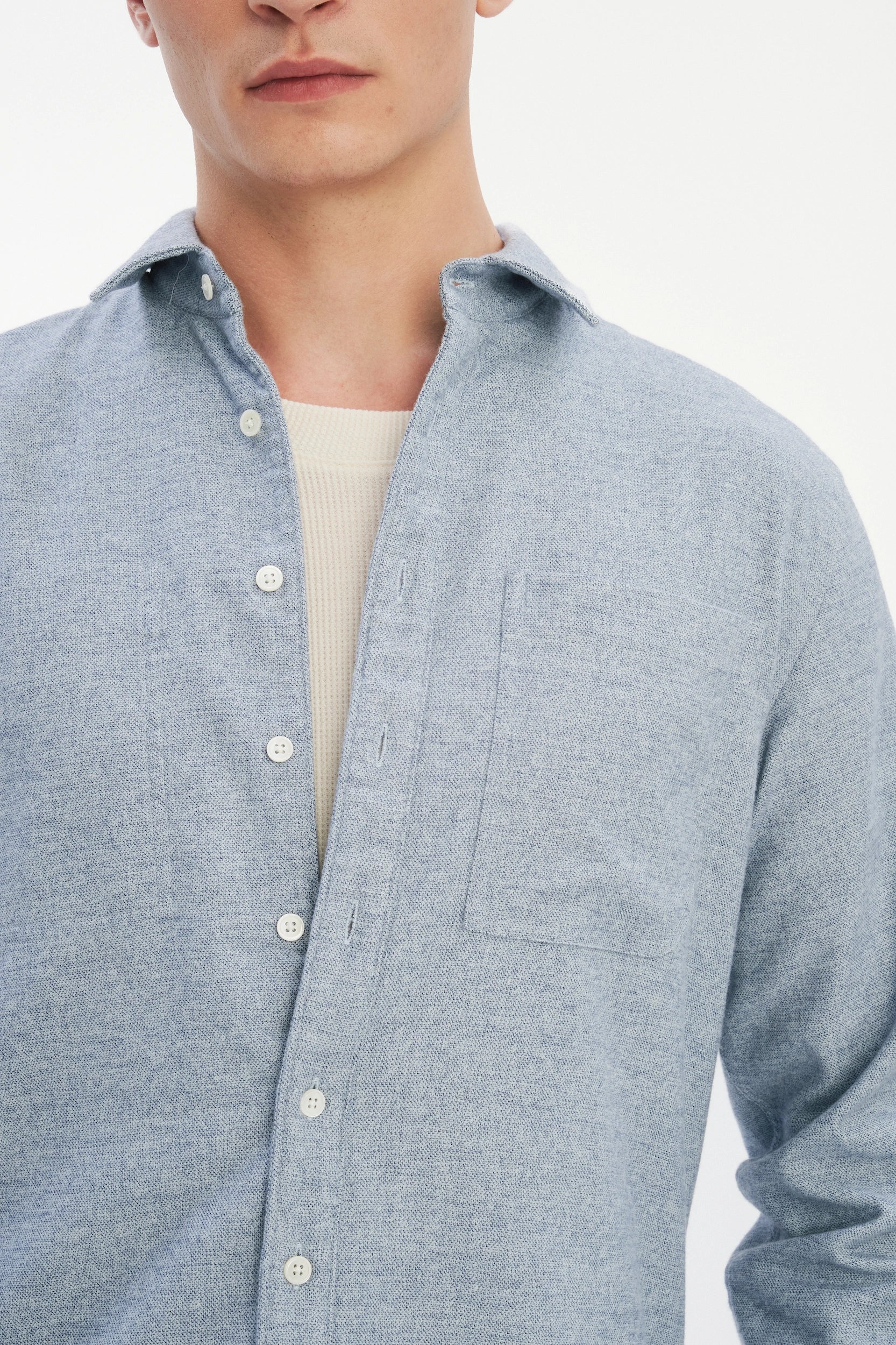 Farmer Shirt in a Fine Portuguese Brushed Blue Flannel