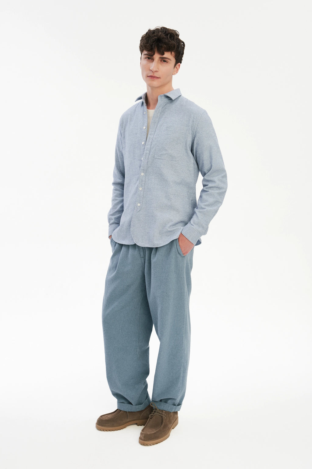 Farmer Shirt in a Fine Portuguese Brushed Blue Flannel