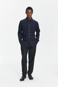Farmer Shirt in a Deep Blue Unique Portuguese Cotton, Nettle and Lyocell Flannel