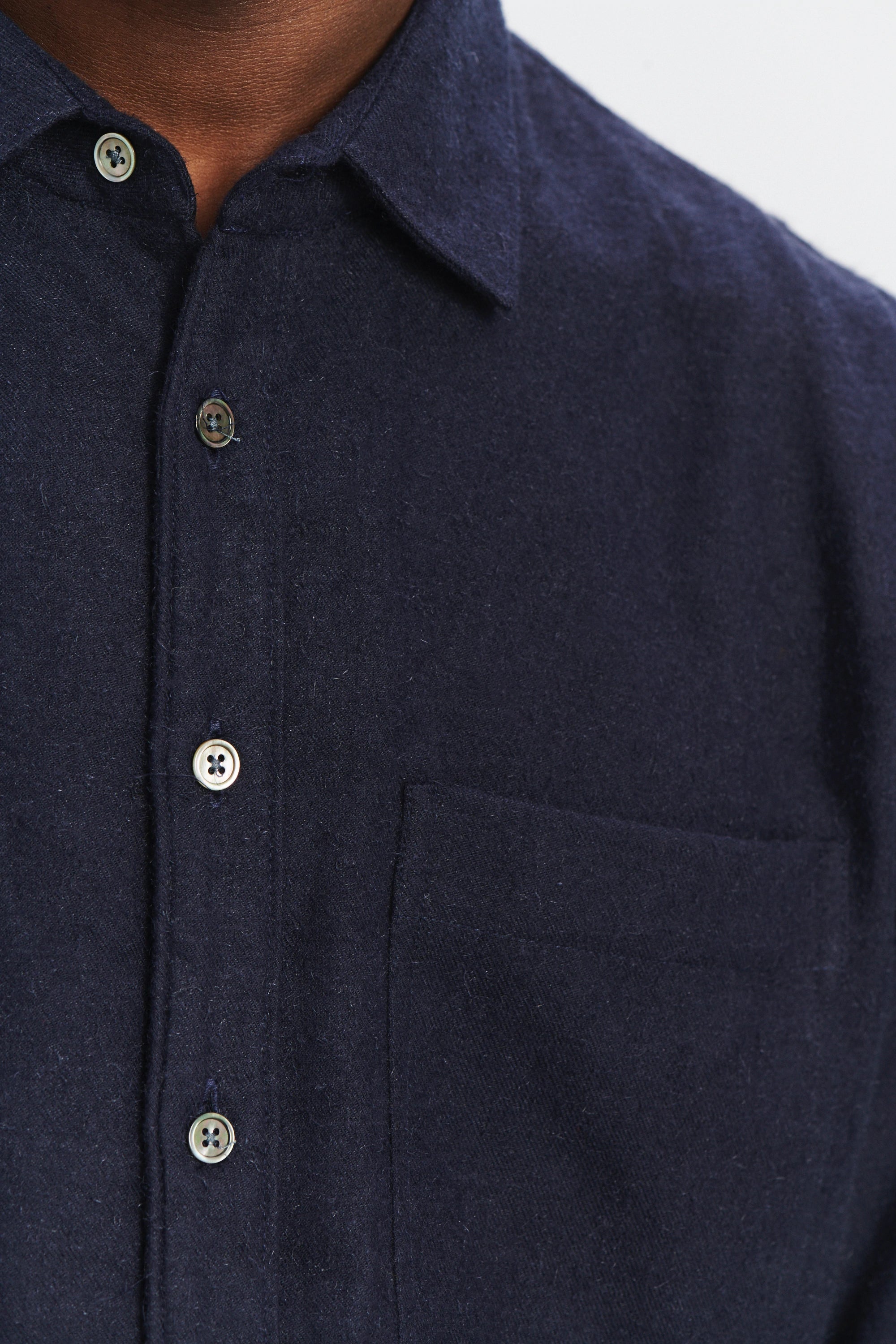 Farmer Shirt in a Deep Blue Unique Portuguese Cotton, Nettle and Lyocell Flannel