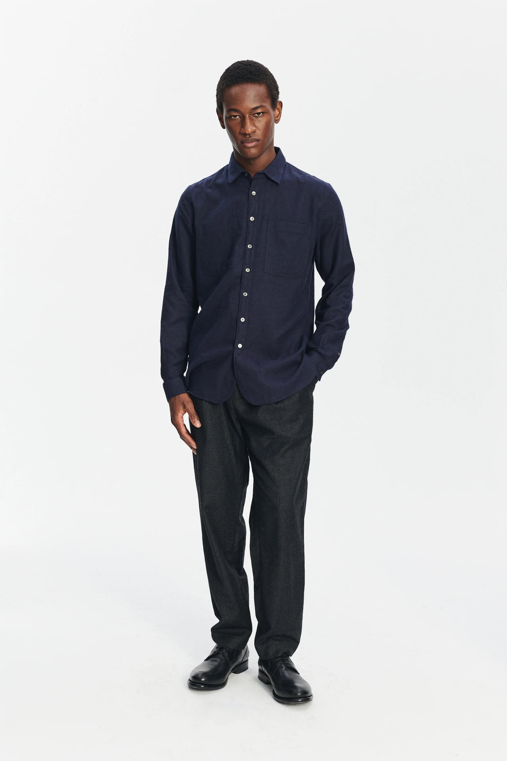 Farmer Shirt in a Deep Blue Unique Portuguese Cotton, Nettle and Lyocell Flannel