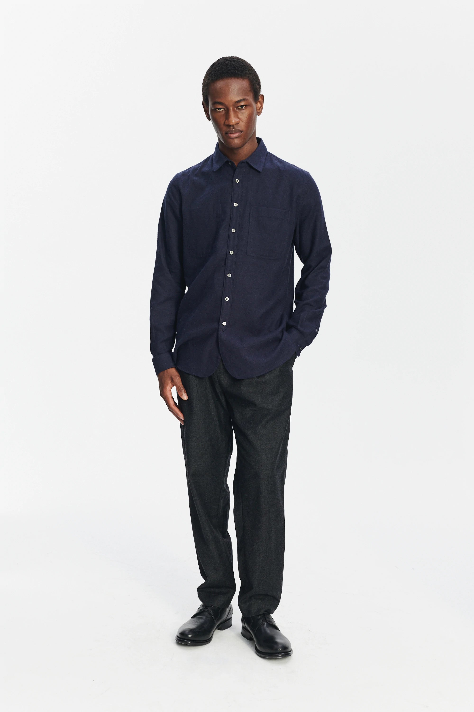 Farmer Shirt in a Deep Blue Unique Portuguese Cotton, Nettle and Lyocell Flannel