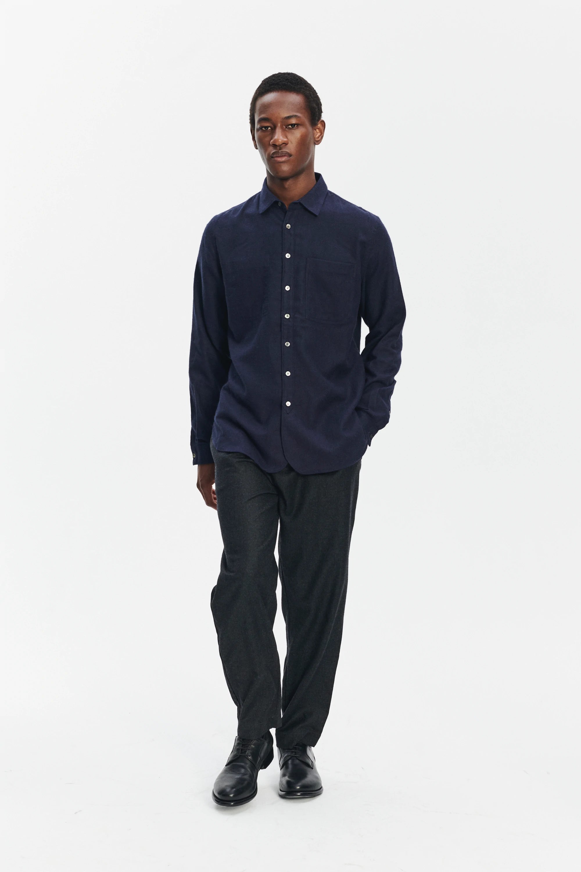 Farmer Shirt in a Deep Blue Unique Portuguese Cotton, Nettle and Lyocell Flannel