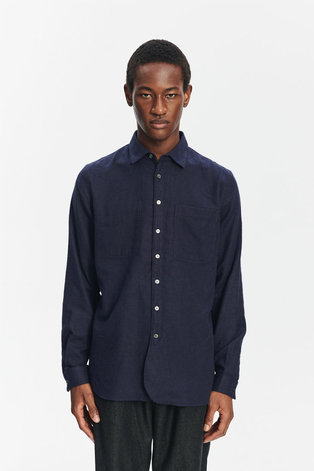 Farmer Shirt in a Deep Blue Unique Portuguese Cotton, Nettle and Lyocell Flannel