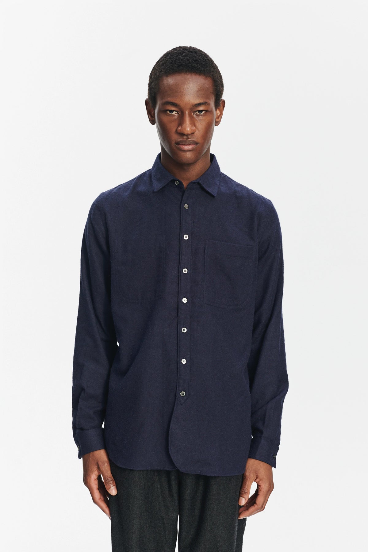 Farmer Shirt in a Deep Blue Unique Portuguese Cotton, Nettle and Lyocell Flannel