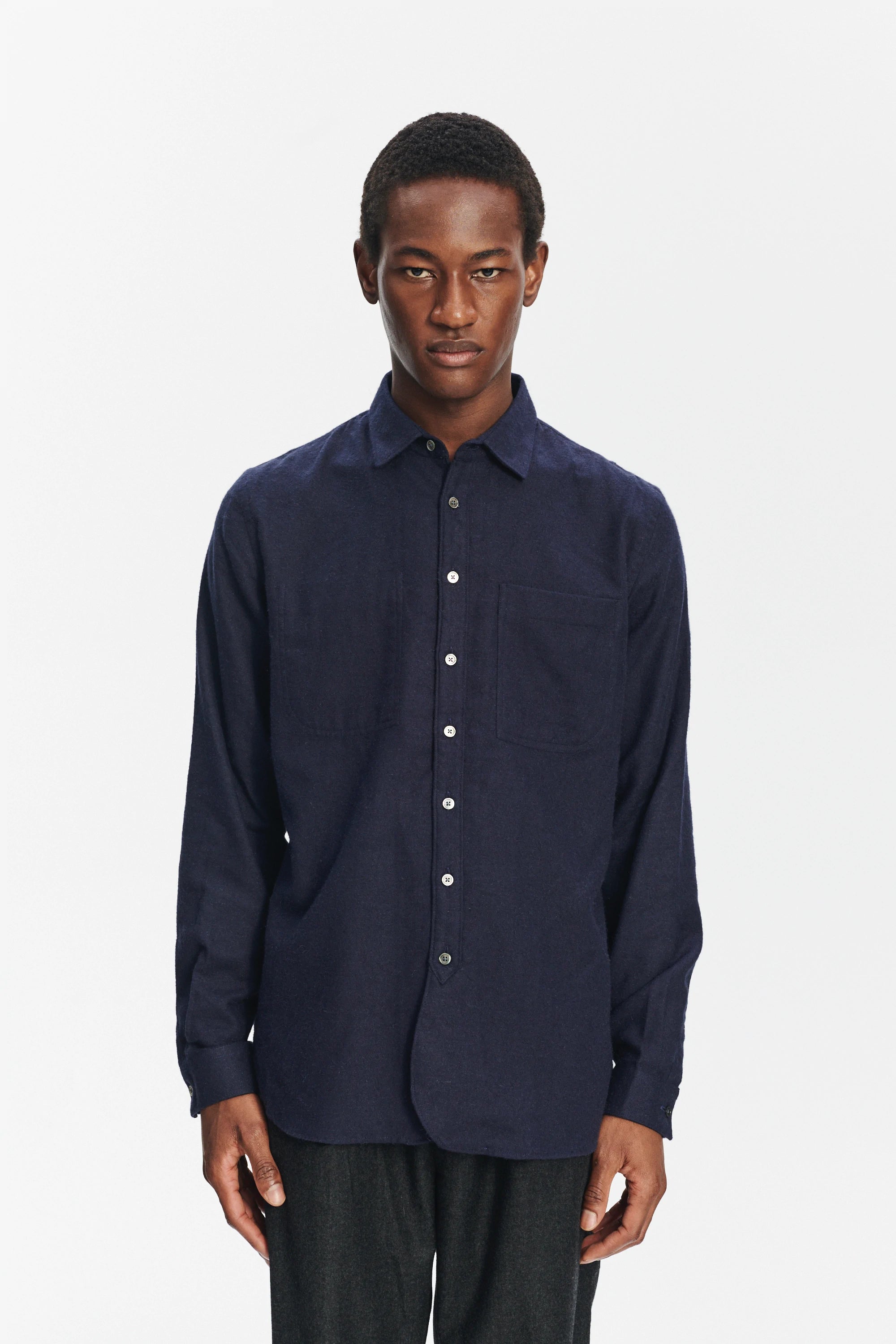 Farmer Shirt in a Deep Blue Unique Portuguese Cotton, Nettle and Lyocell Flannel