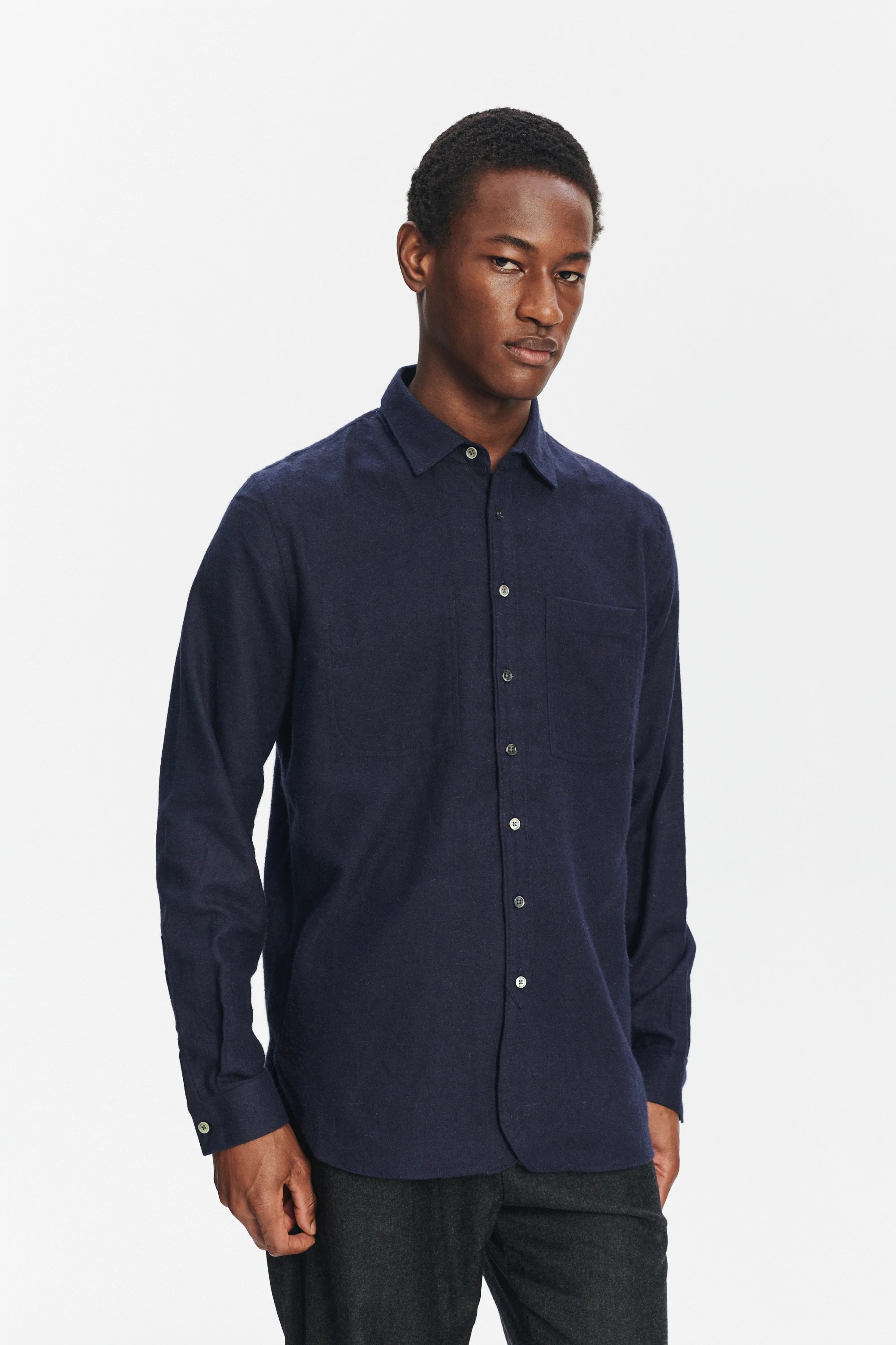 Farmer Shirt in a Deep Blue Unique Portuguese Cotton, Nettle and Lyocell Flannel