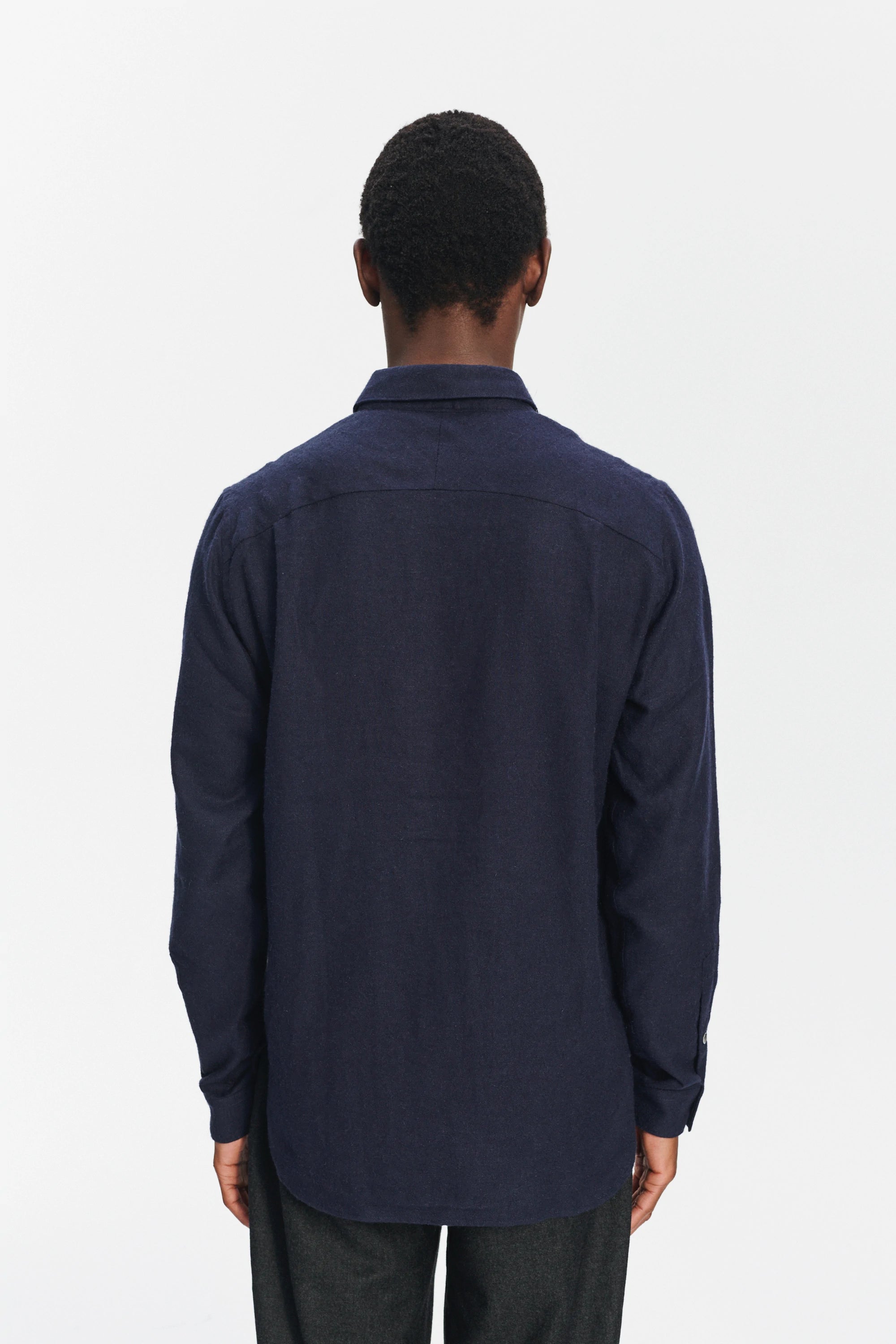 Farmer Shirt in a Deep Blue Unique Portuguese Cotton, Nettle and Lyocell Flannel