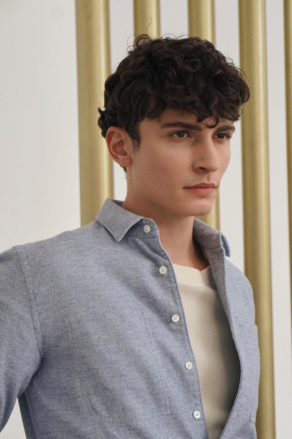 Farmer Shirt in a Fine Portuguese Brushed Blue Flannel - Photoshoot Sample