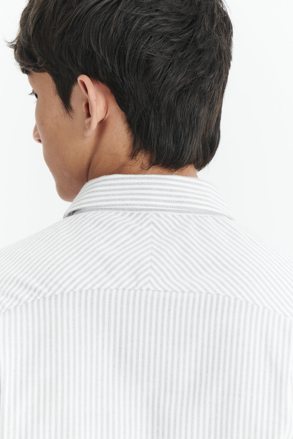 Farmer Shirt in a Beige Striped Finely Brushed Oxford Portuguese Cotton