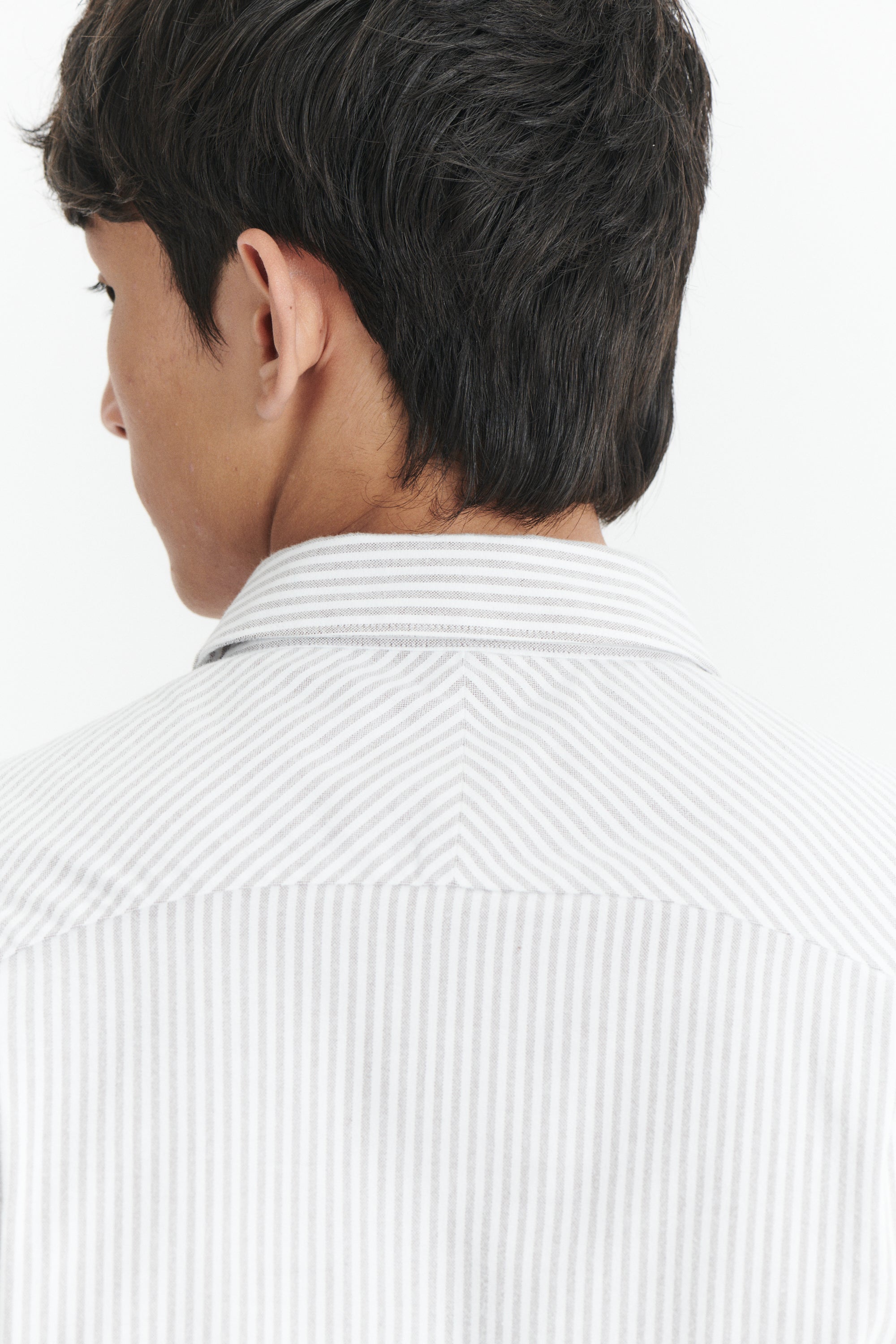 Farmer Shirt in a Beige Striped Finely Brushed Oxford Portuguese Cotton