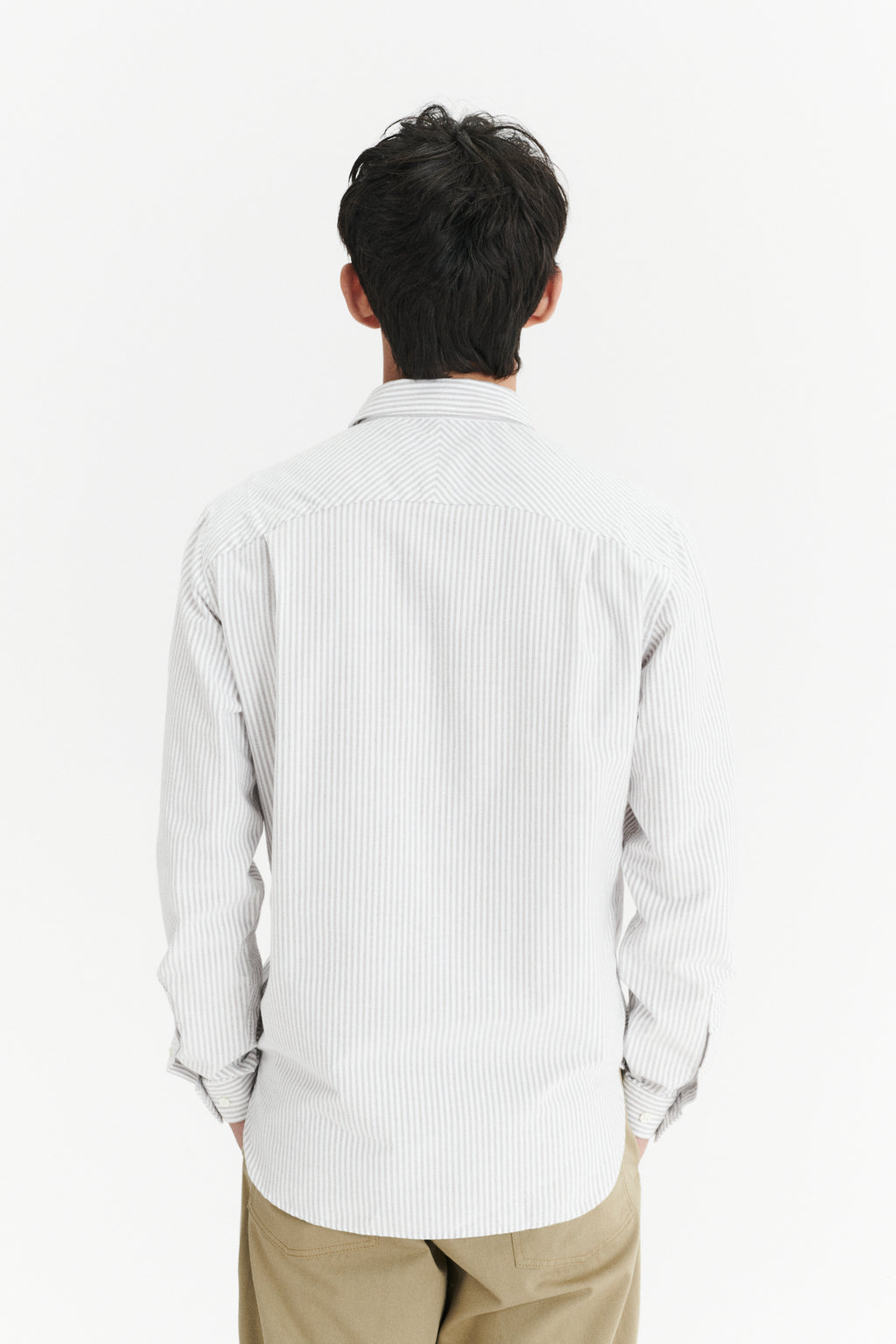 Farmer Shirt in a Beige Striped Finely Brushed Oxford Portuguese Cotton