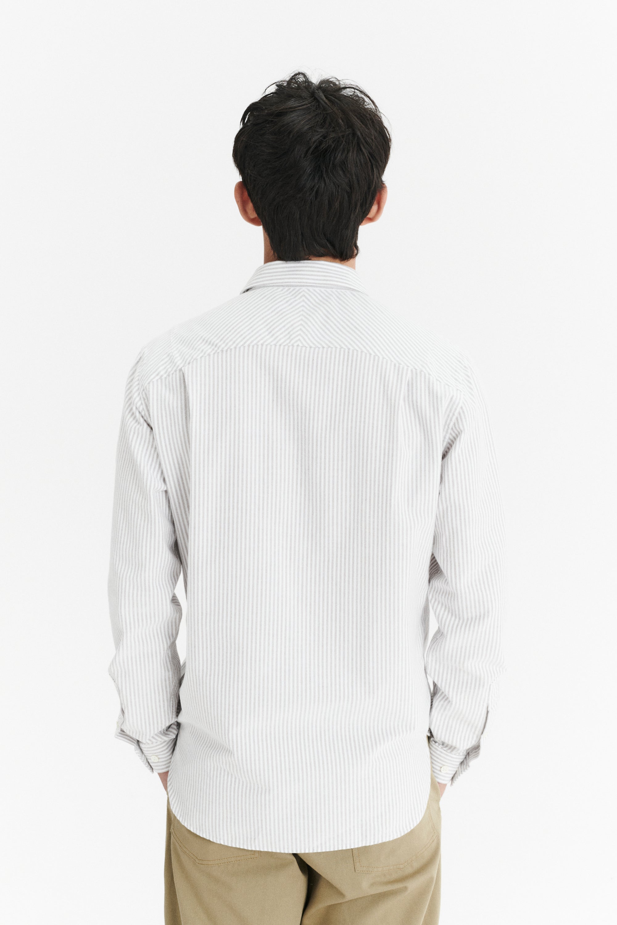 Farmer Shirt in a Beige Striped Finely Brushed Oxford Portuguese Cotton