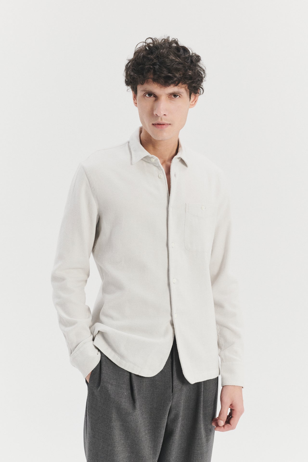 Strong Shirt in the Finest Portuguese Organic Stone Grey Cotton Flannel