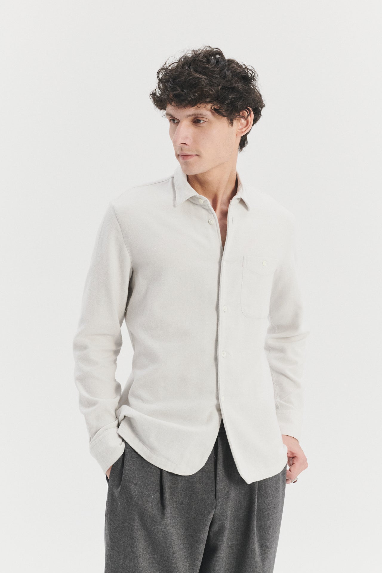 Strong Shirt in the Finest Portuguese Organic Stone Grey Cotton Flannel