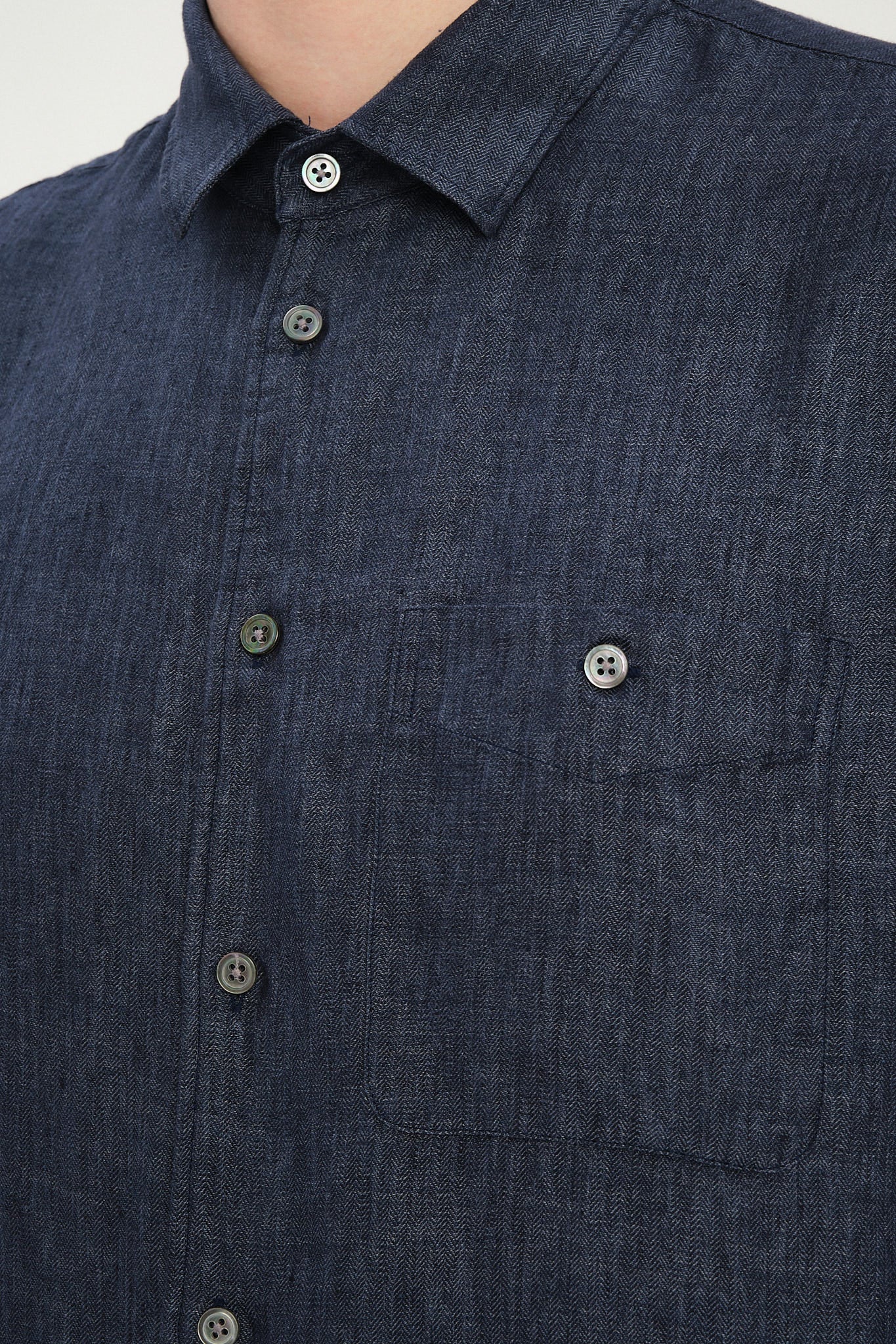 Strong Shirt in a Navy Blue Micro Herringbone Italian Cotton