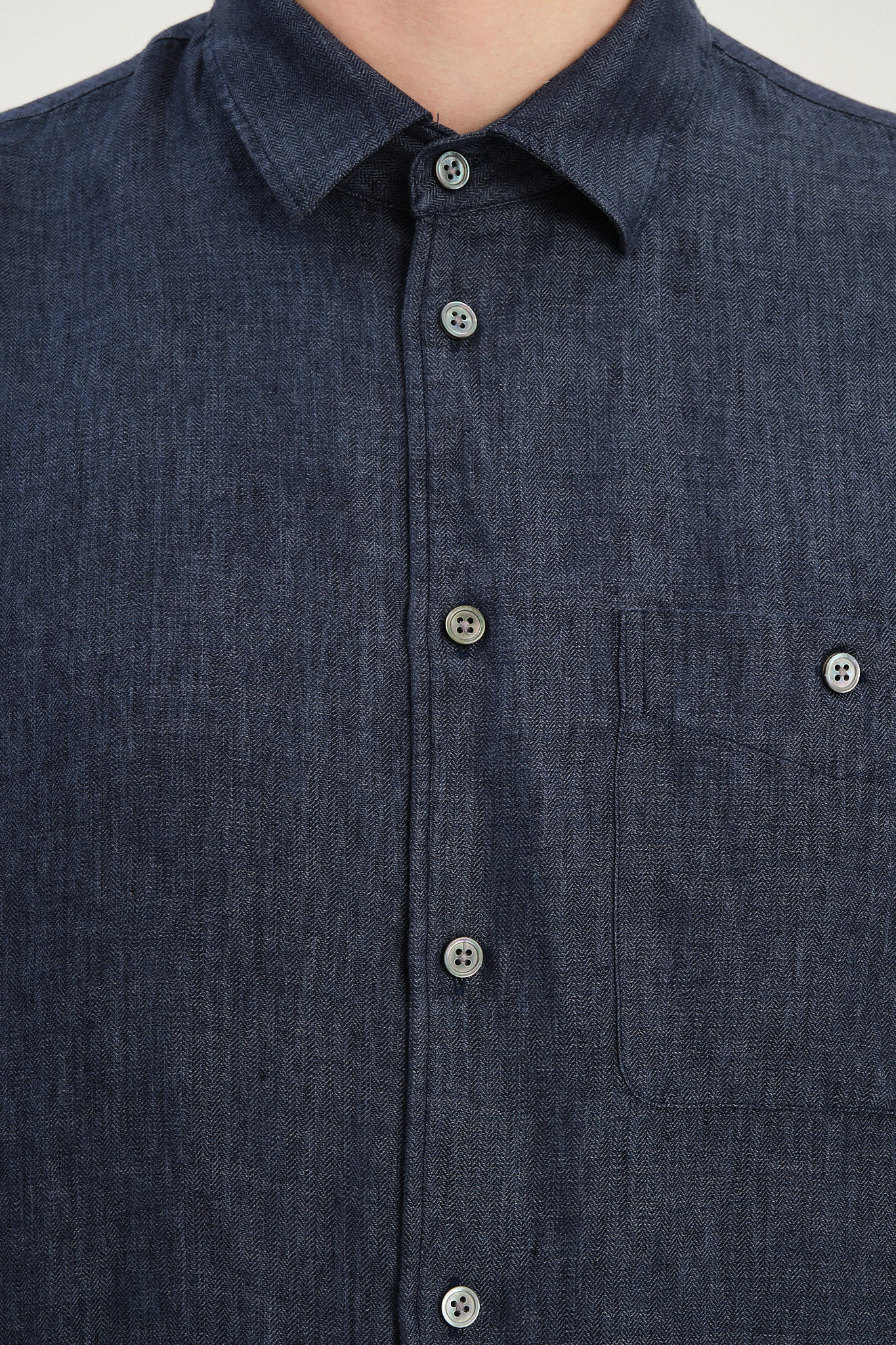 Strong Shirt in a Navy Blue Micro Herringbone Italian Cotton