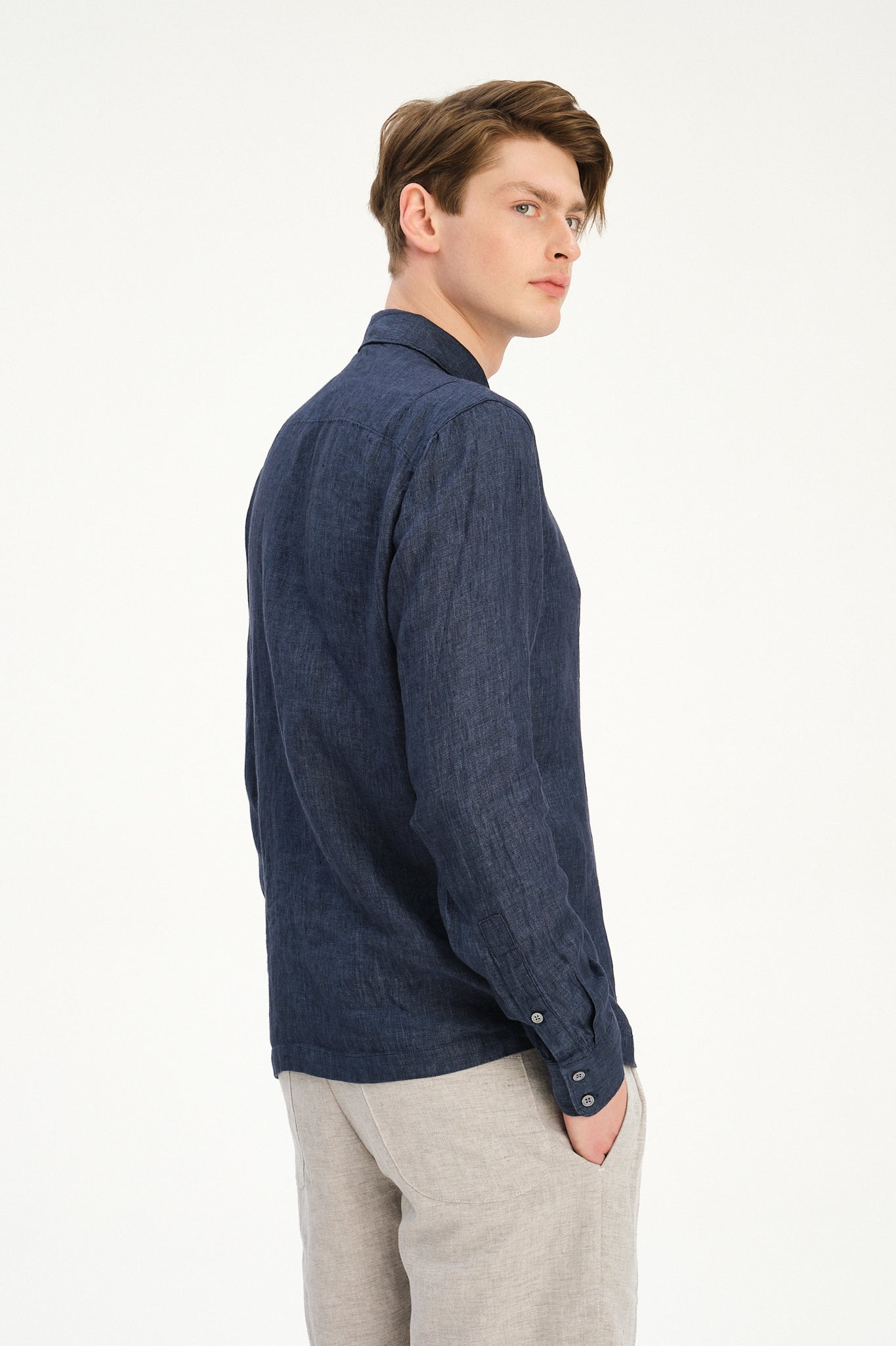 Strong Shirt in a Navy Blue Micro Herringbone Italian Cotton