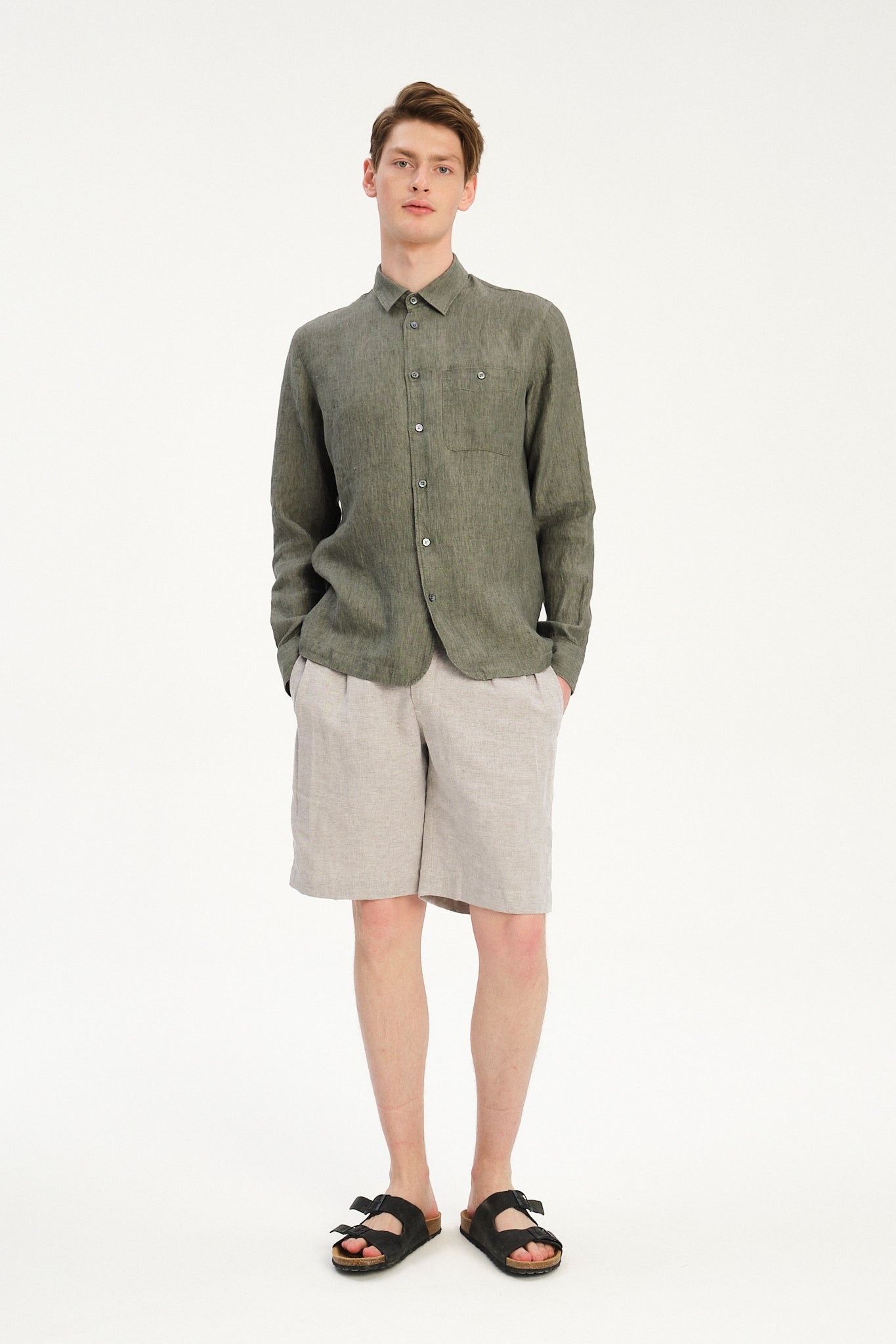 Strong Shirt in an Sage and Spruce Green Italian Micro Herringbone Cotton