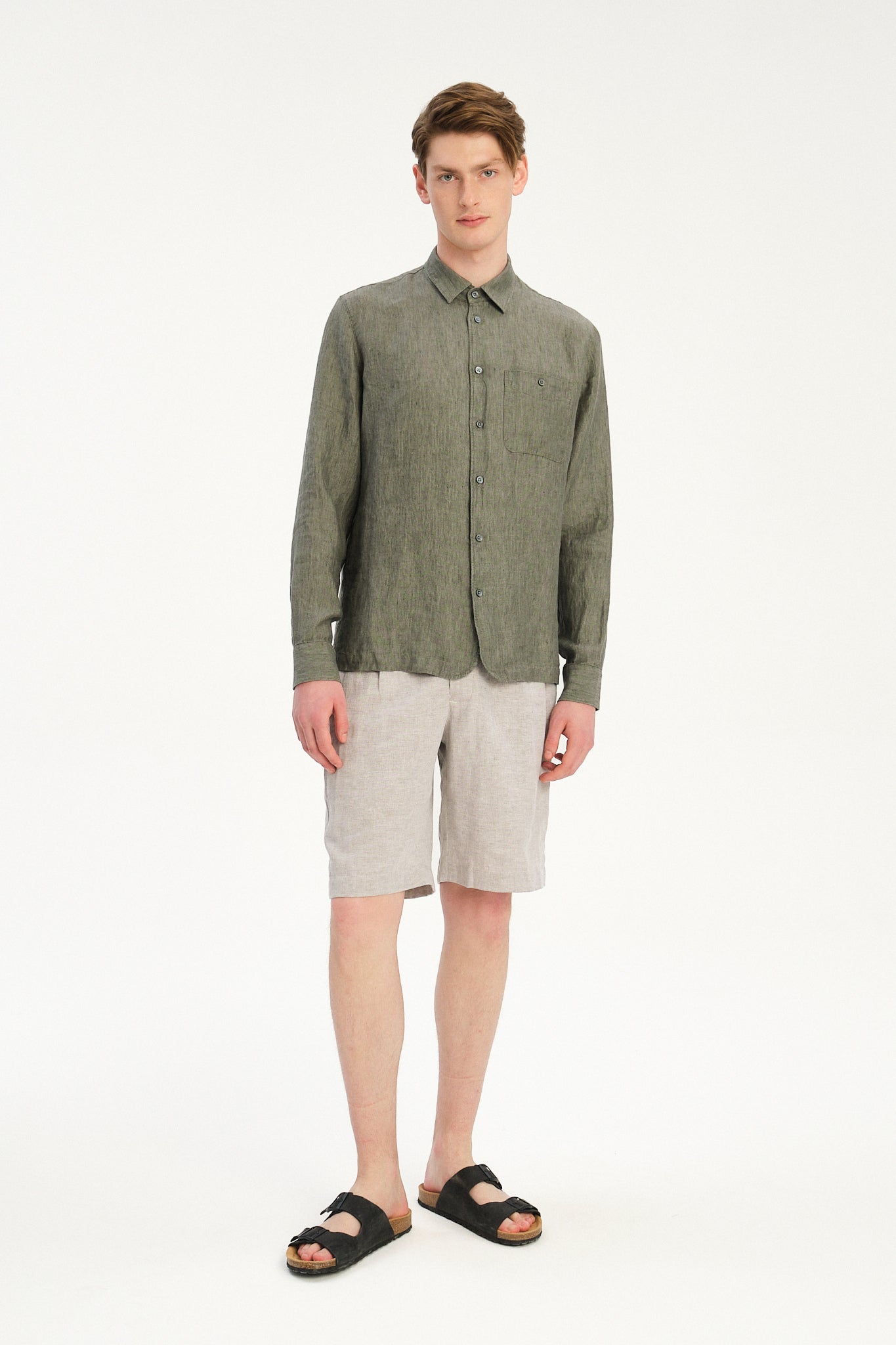 Strong Shirt in an Sage and Spruce Green Italian Micro Herringbone Cotton