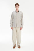 Strong Shirt in a Beige Grey Structural Italian Cotton, Silk and Wool Tweed