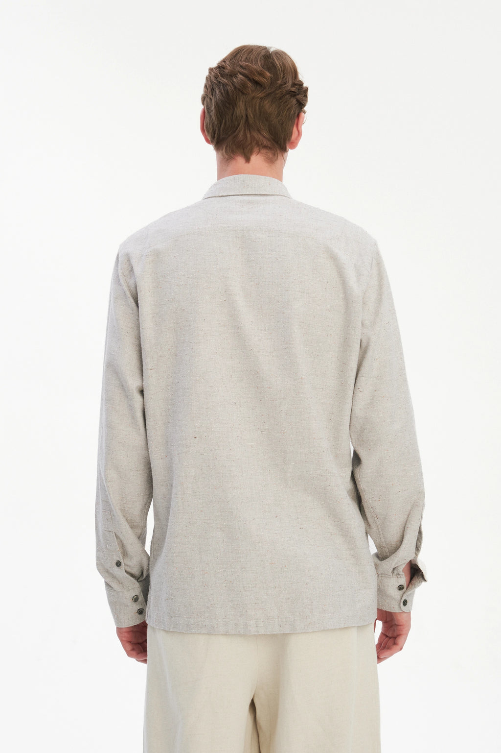 Strong Shirt in a Beige Grey Structural Italian Cotton, Silk and Wool Tweed