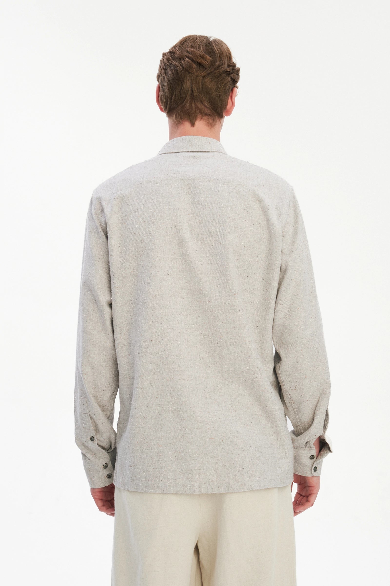 Strong Shirt in a Beige Grey Italian Cotton, Silk and Wool Tweed