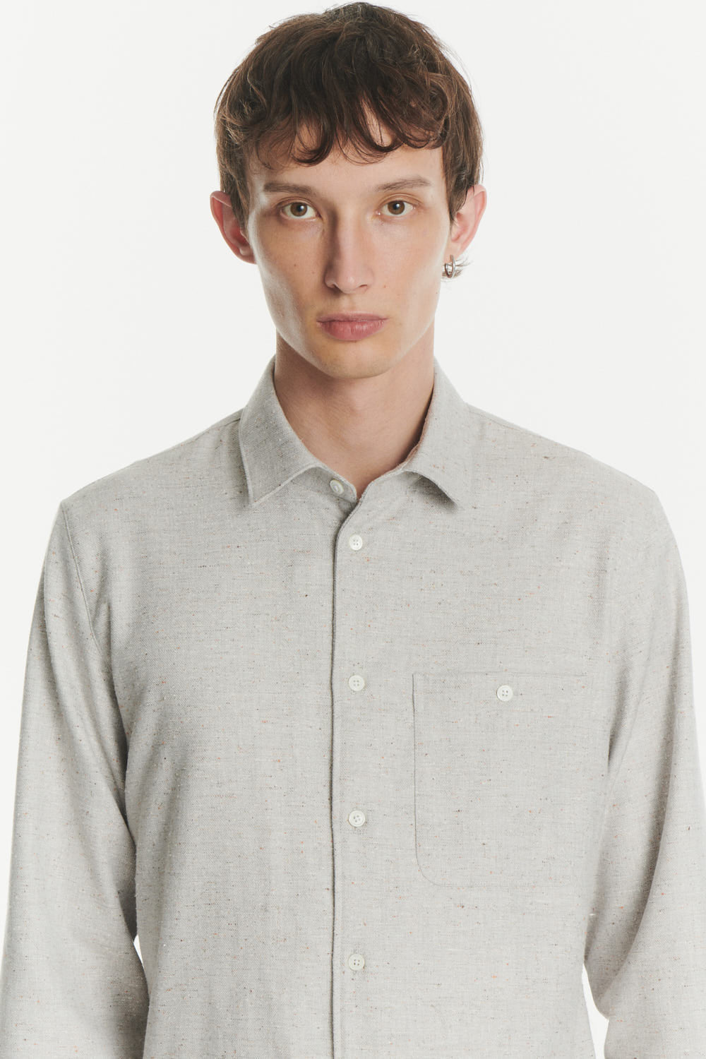 Strong Shirt in a Beige Grey Structural Italian Cotton, Silk and Wool Tweed