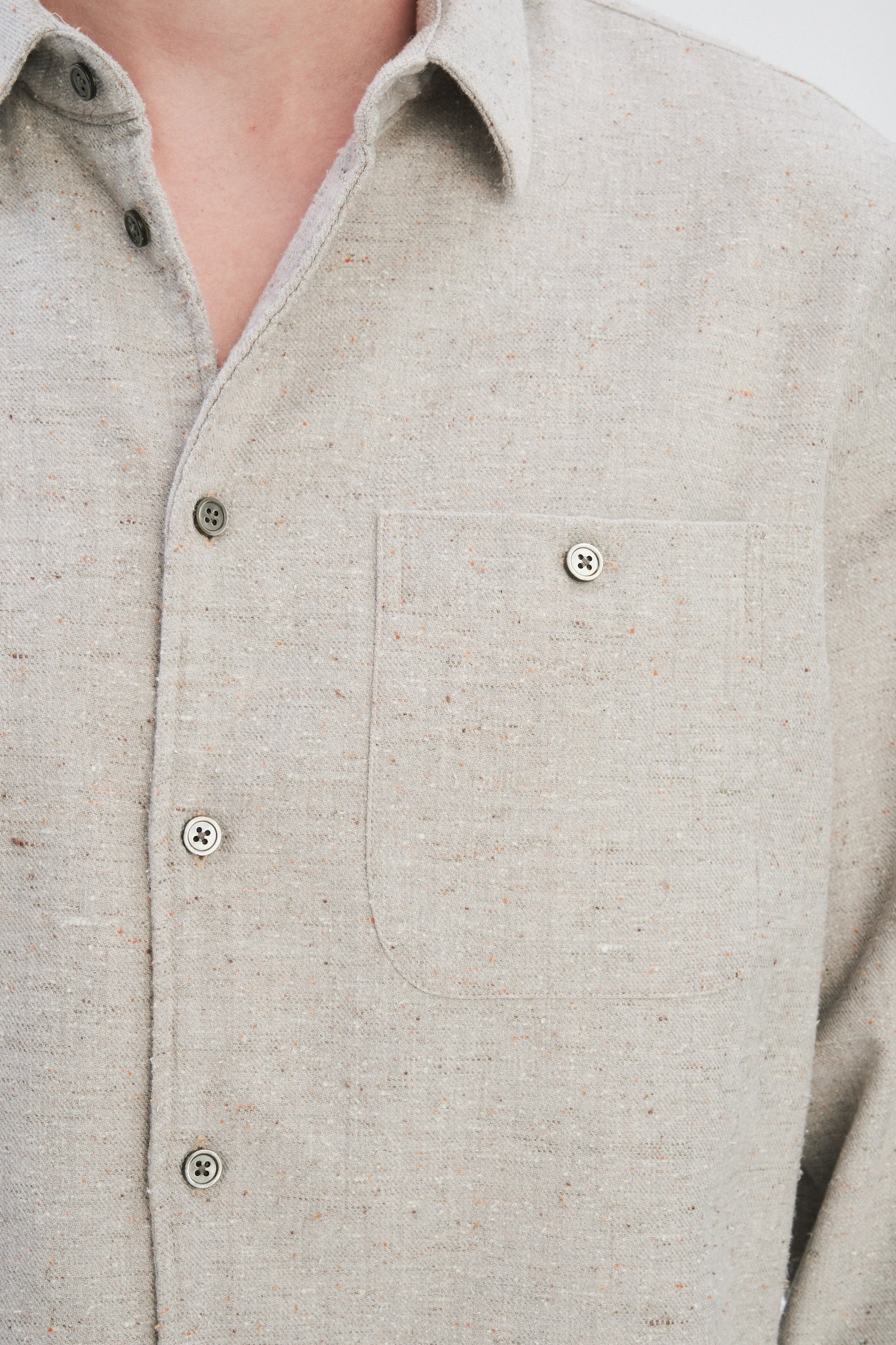 Strong Shirt in a Beige Grey Italian Cotton, Silk and Wool Tweed