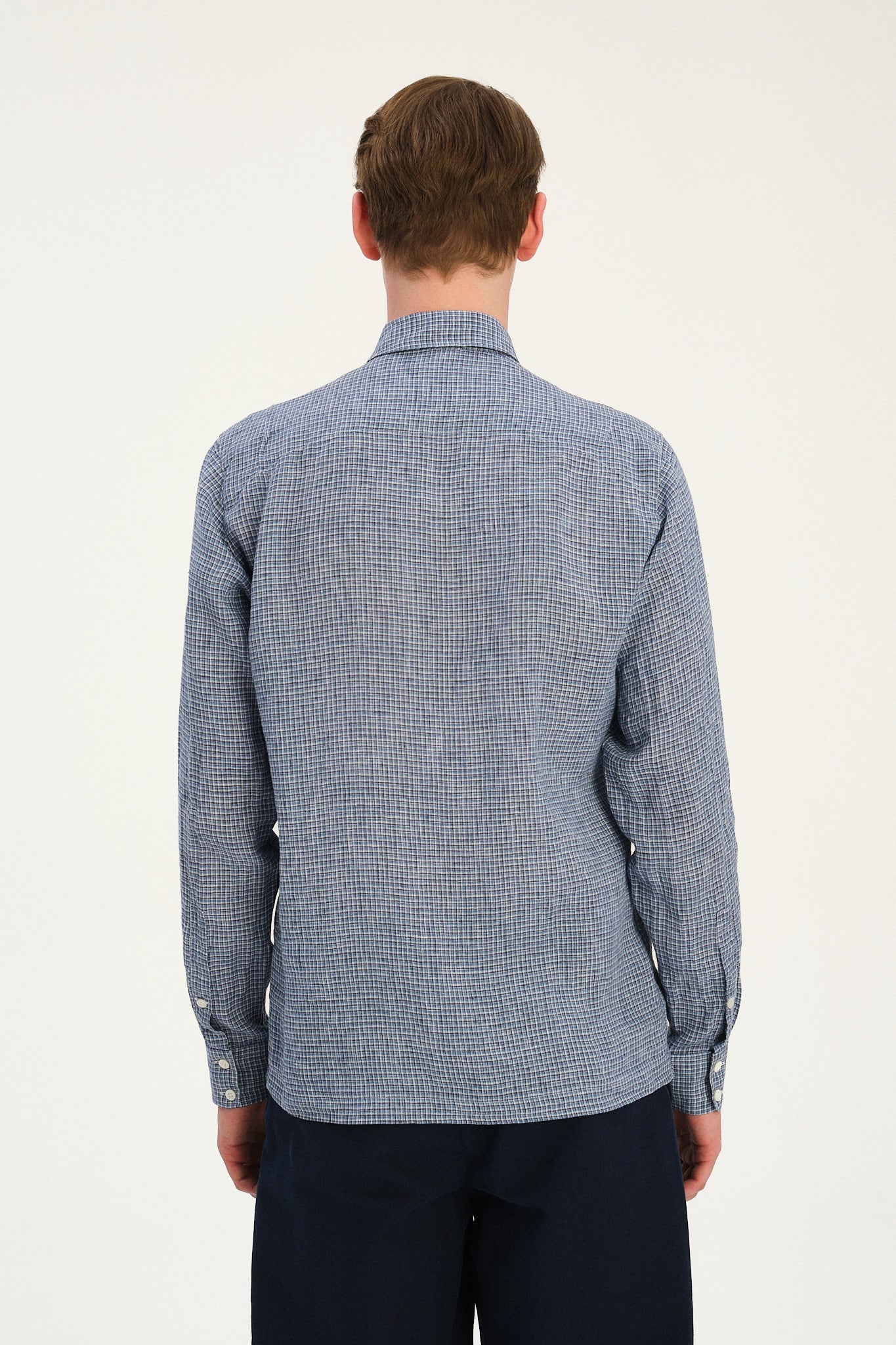 Strong Shirt in a Blue and White Mini Check Italian Linen