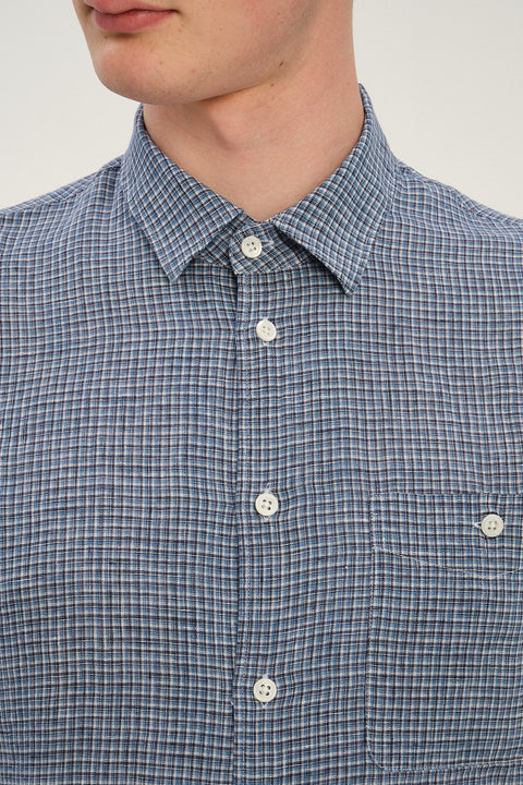 Strong Shirt in a Blue and White Mini Check Italian Linen