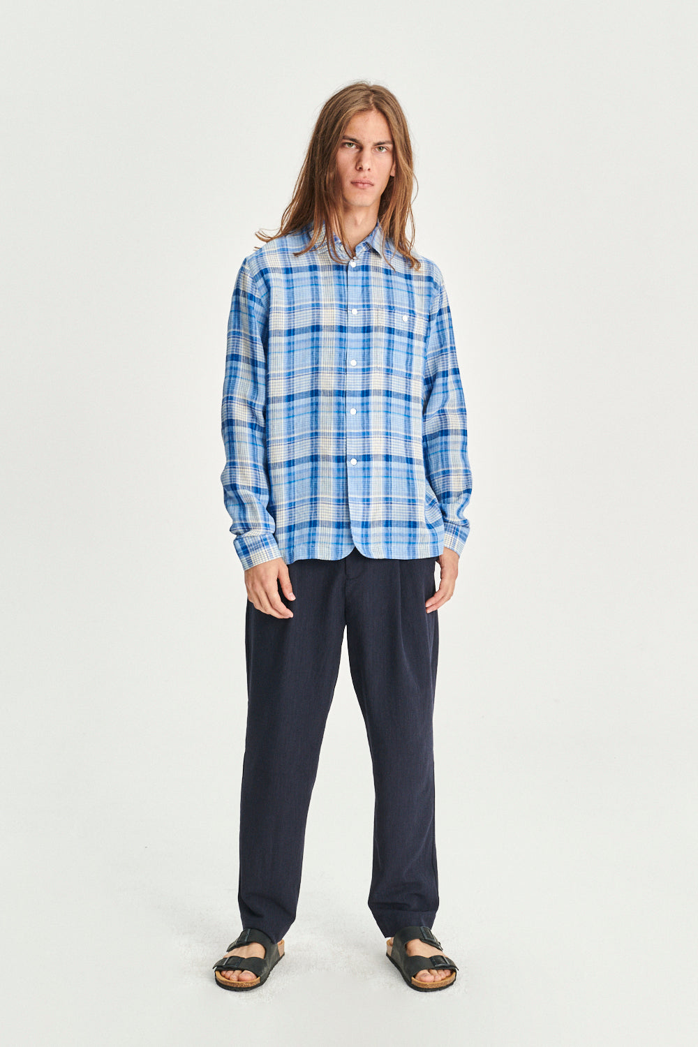 Strong Shirt in a Vibrant Blue and White Italian Linen