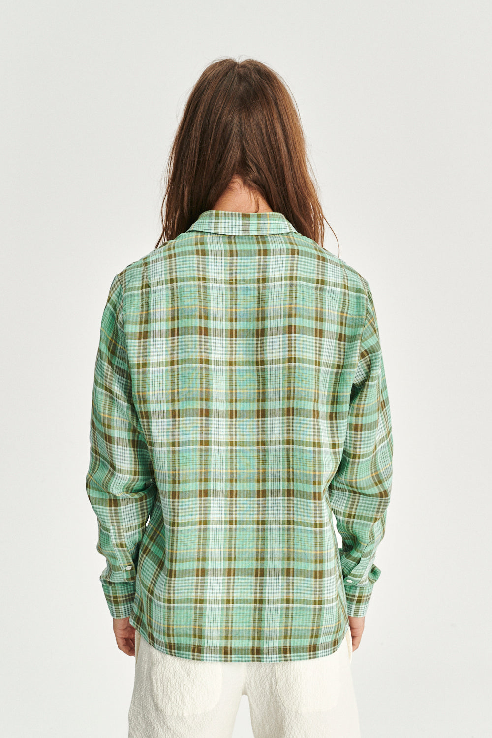 Strong Shirt in a Green and Beige Italian LInen Check