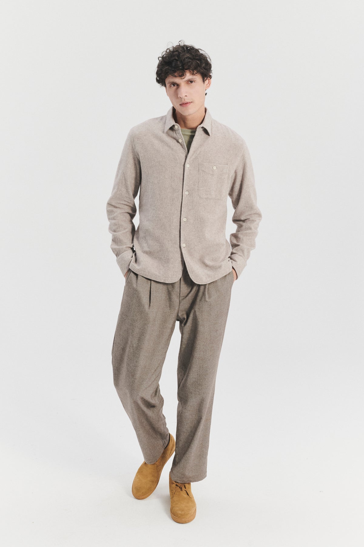 Strong Shirt in a Beige Recycled Flannel with  Hemp Buttons