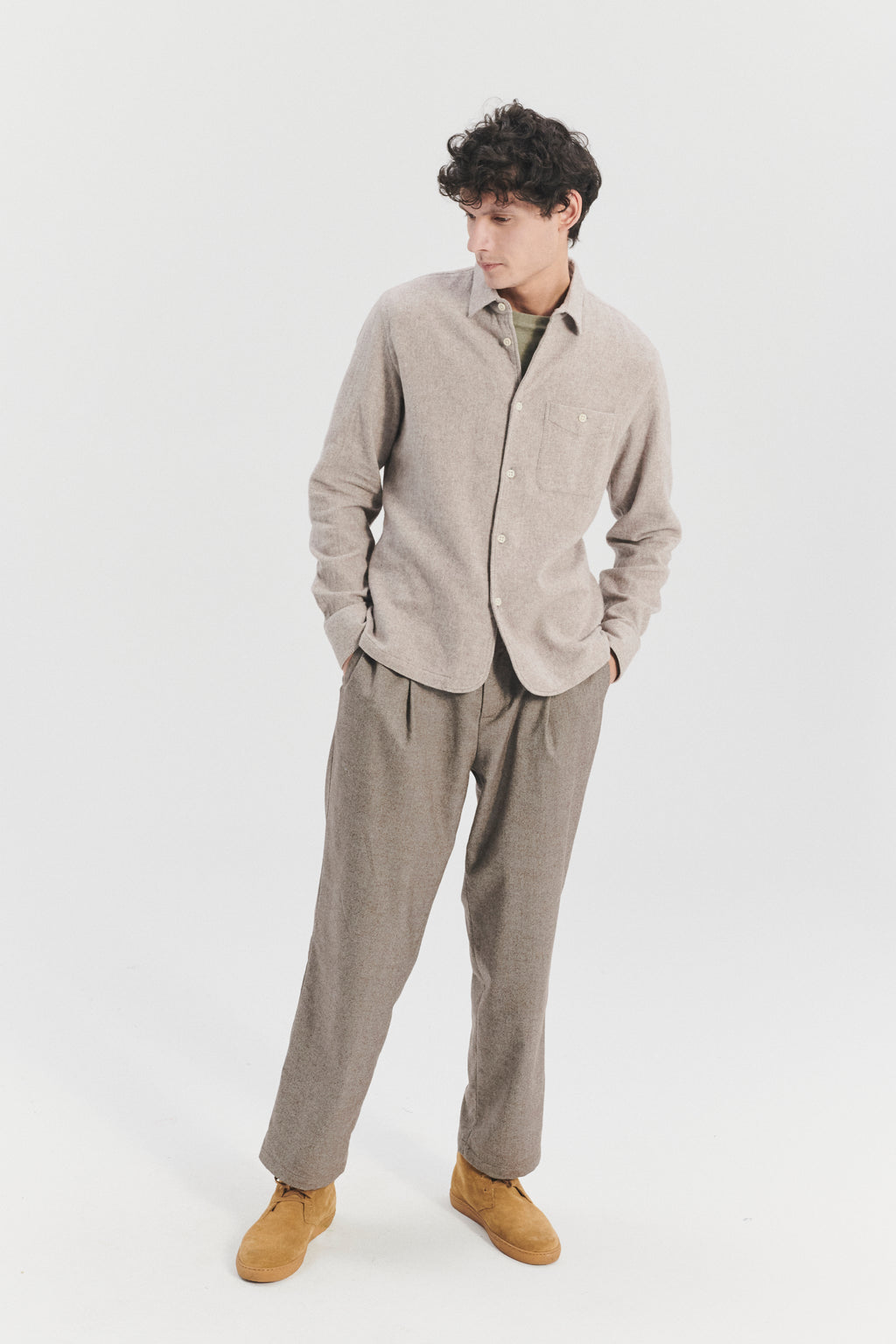 Strong Shirt in a Beige Recycled Structural Flannel with  Hemp Buttons