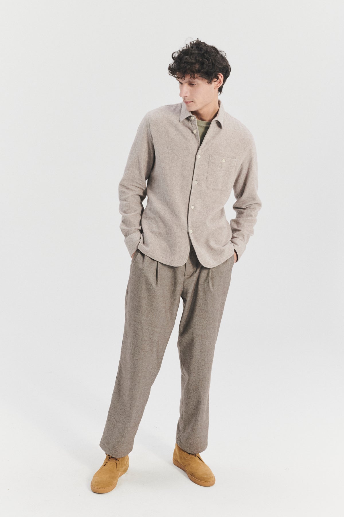 Strong Shirt in a Beige Recycled Flannel with  Hemp Buttons