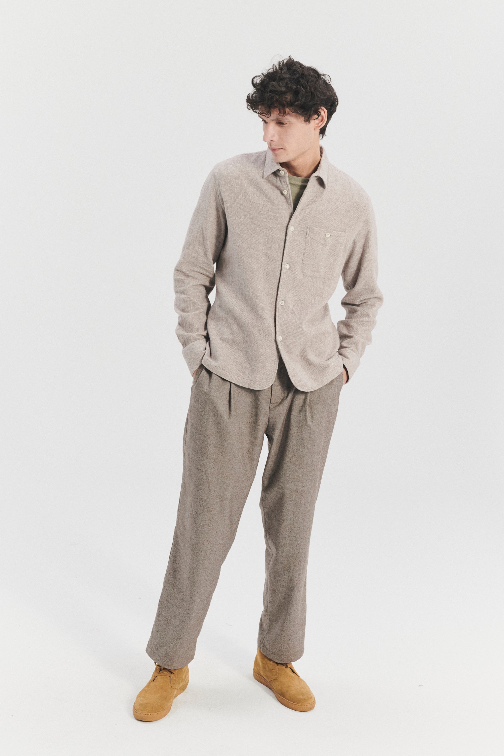 Strong Shirt in a Beige Recycled Structural Flannel with  Hemp Buttons