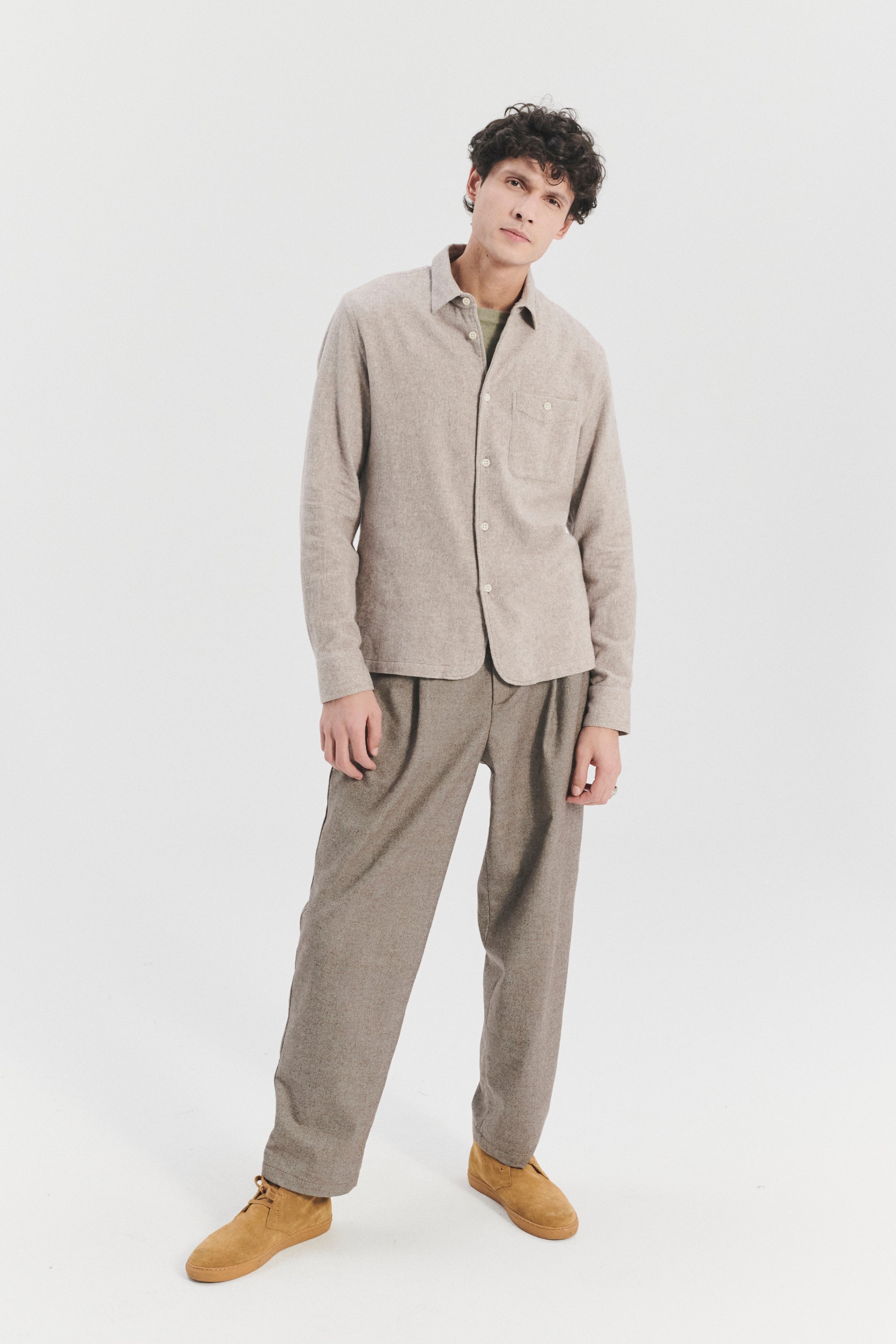 Strong Shirt in a Beige Recycled Structural Flannel with  Hemp Buttons