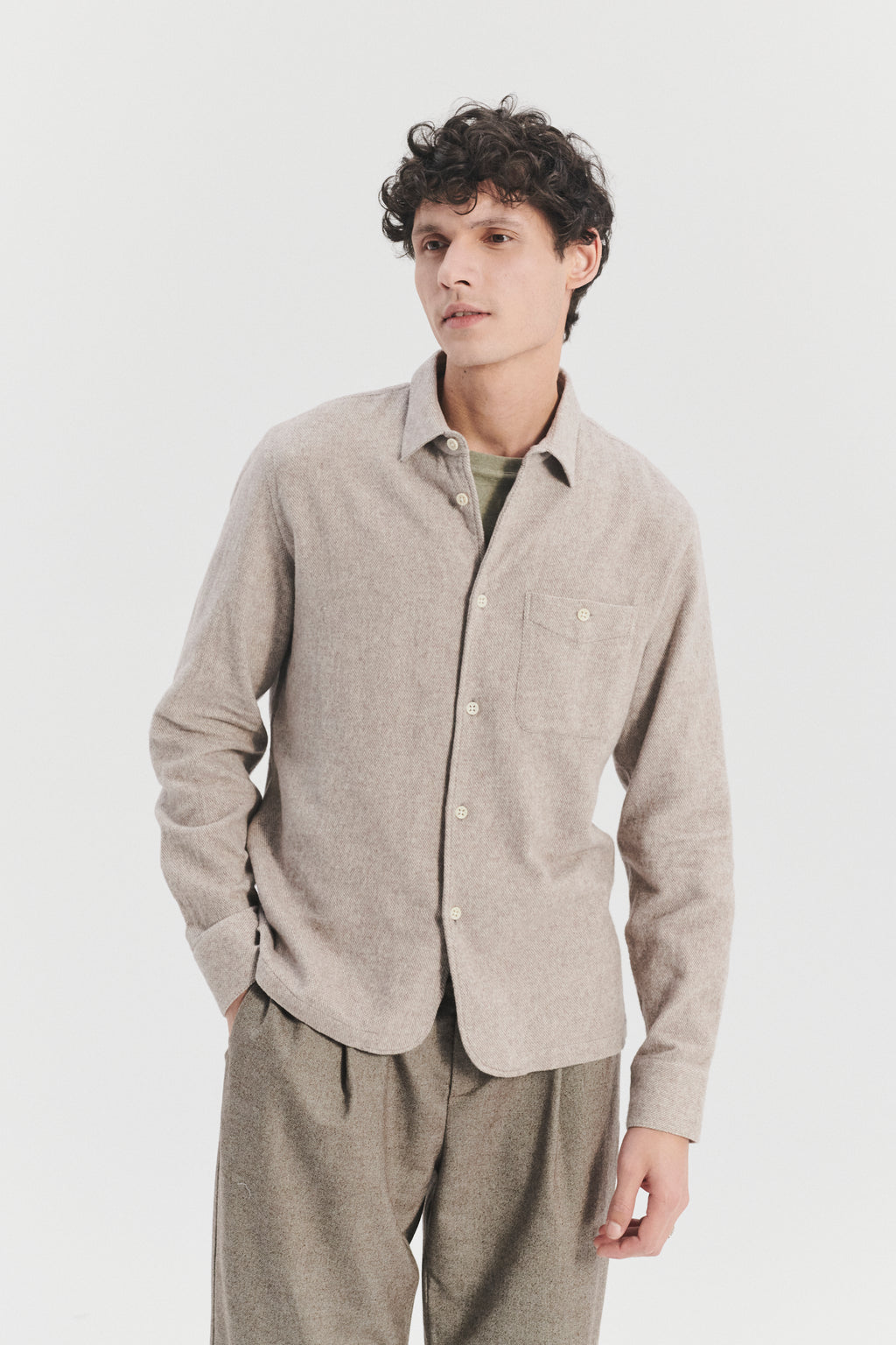 Strong Shirt in a Beige Recycled Structural Flannel with  Hemp Buttons