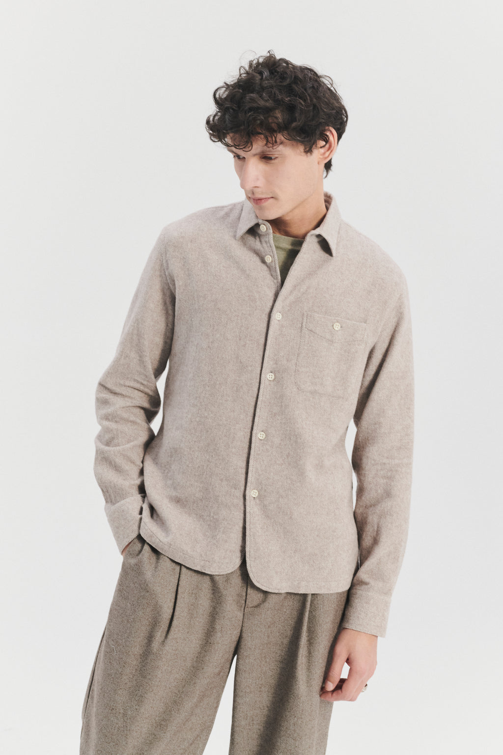 Strong Shirt in a Beige Recycled Structural Flannel with  Hemp Buttons