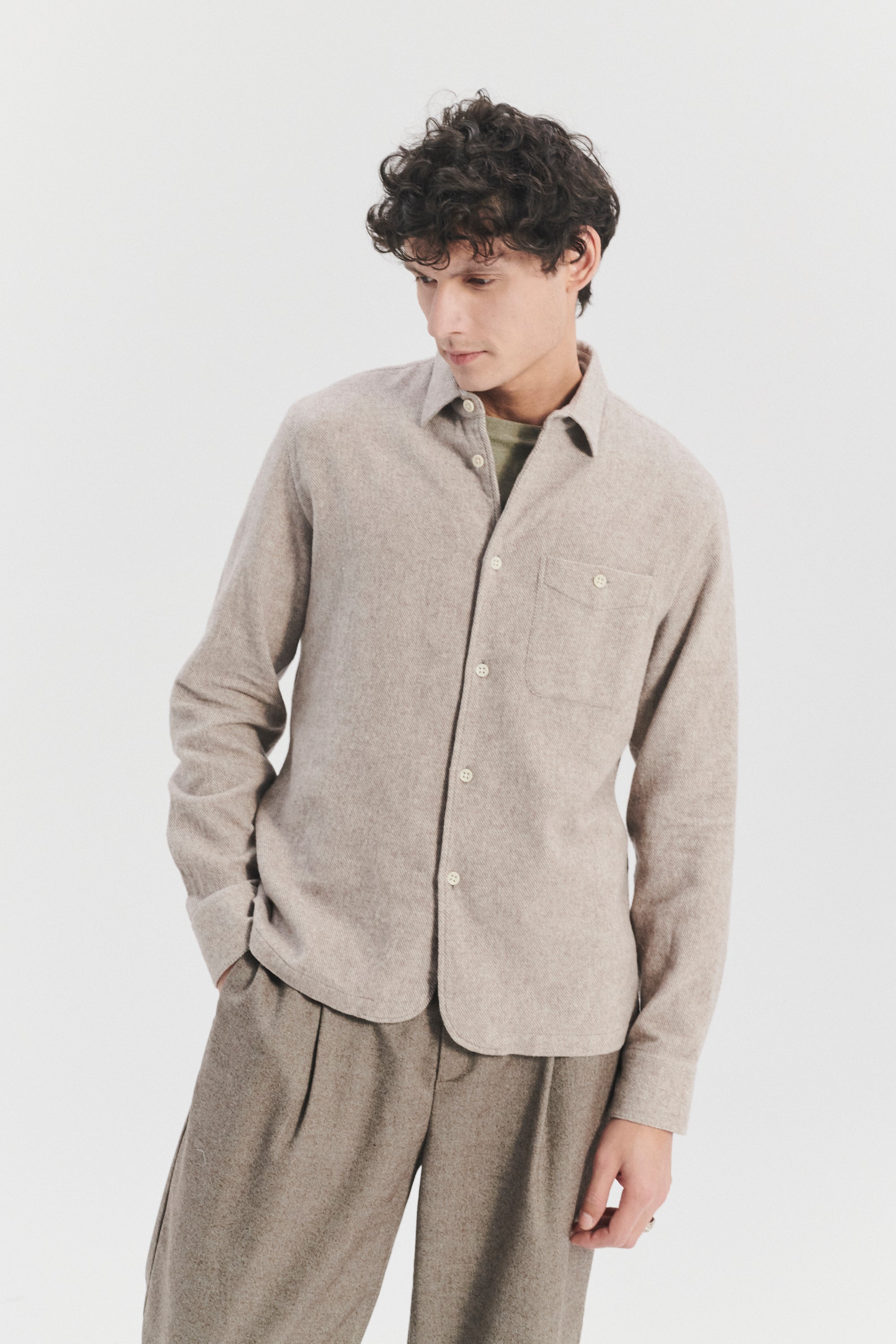 Strong Shirt in a Beige Recycled Structural Flannel with  Hemp Buttons
