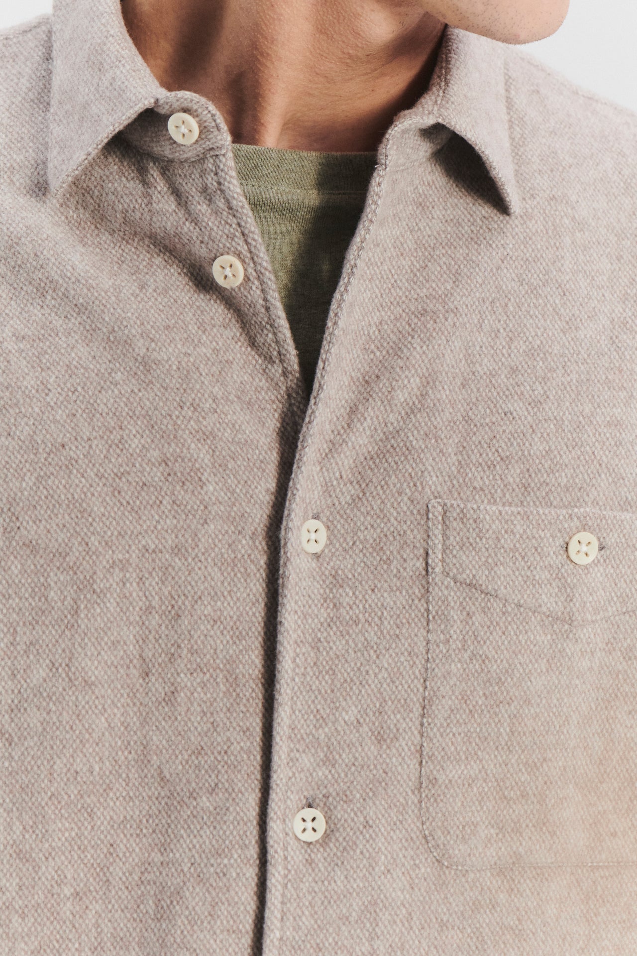 Strong Shirt in a Beige Recycled Structural Flannel with  Hemp Buttons