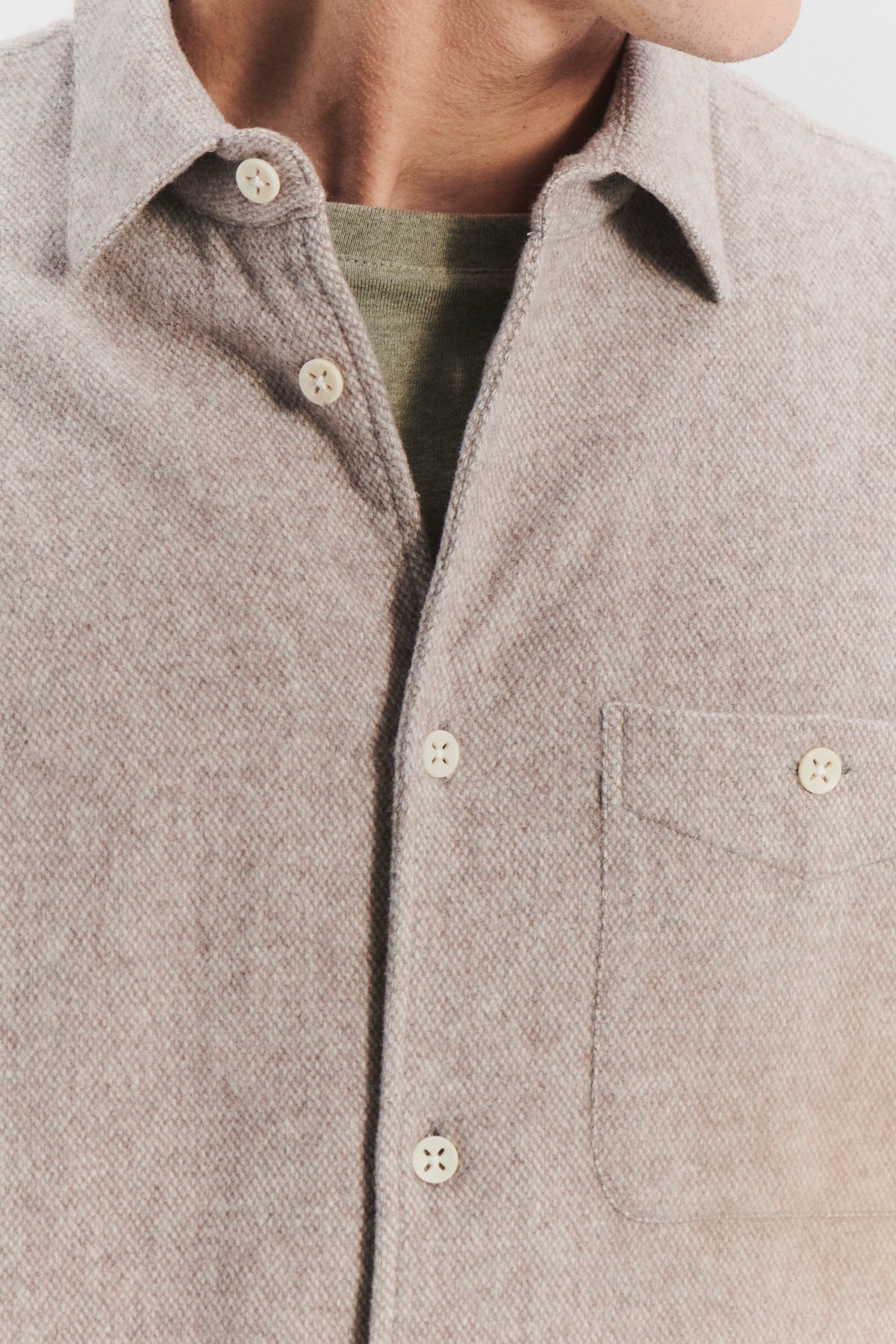 Strong Shirt in a Beige Recycled Flannel with  Hemp Buttons