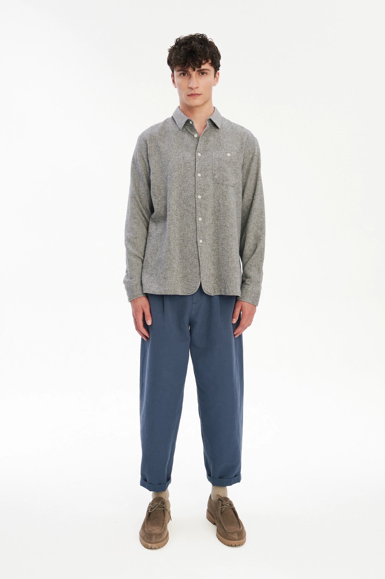 Strong Shirt in a Grey Recycled Italian Cotton Flannel with Signature Hemp Buttons