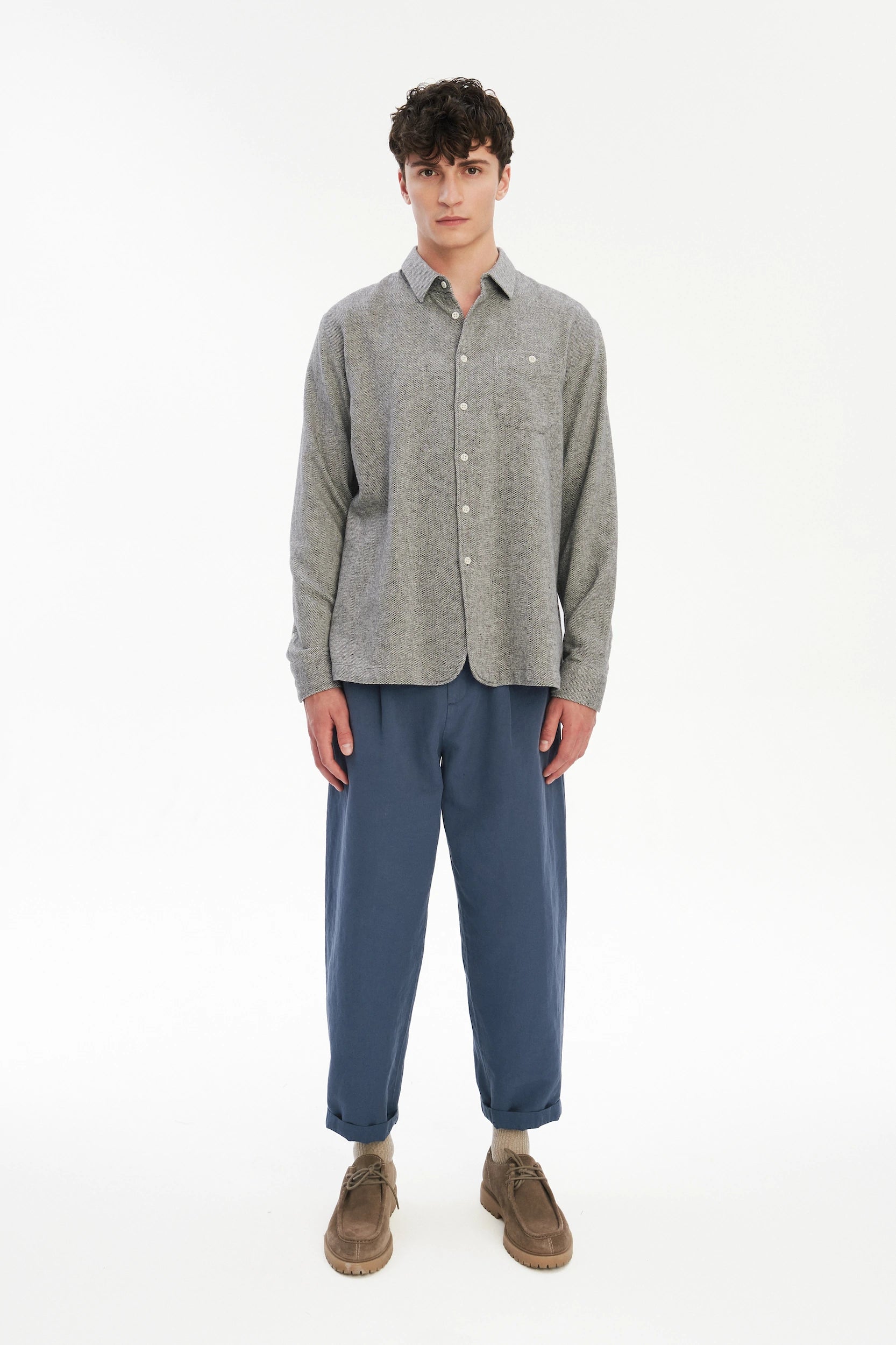 Strong Shirt in a Grey Recycled Structural Flannel with Signature Hemp Buttons