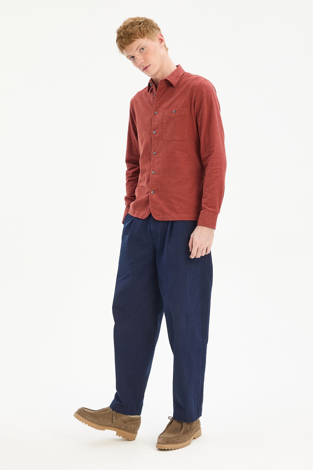 Strong Shirt in a Deep Orange Melange Recycled Italian Cotton Flannel