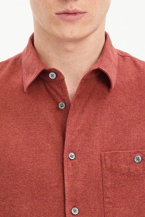 Strong Shirt in a Deep Orange Melange Recycled Italian Cotton Flannel
